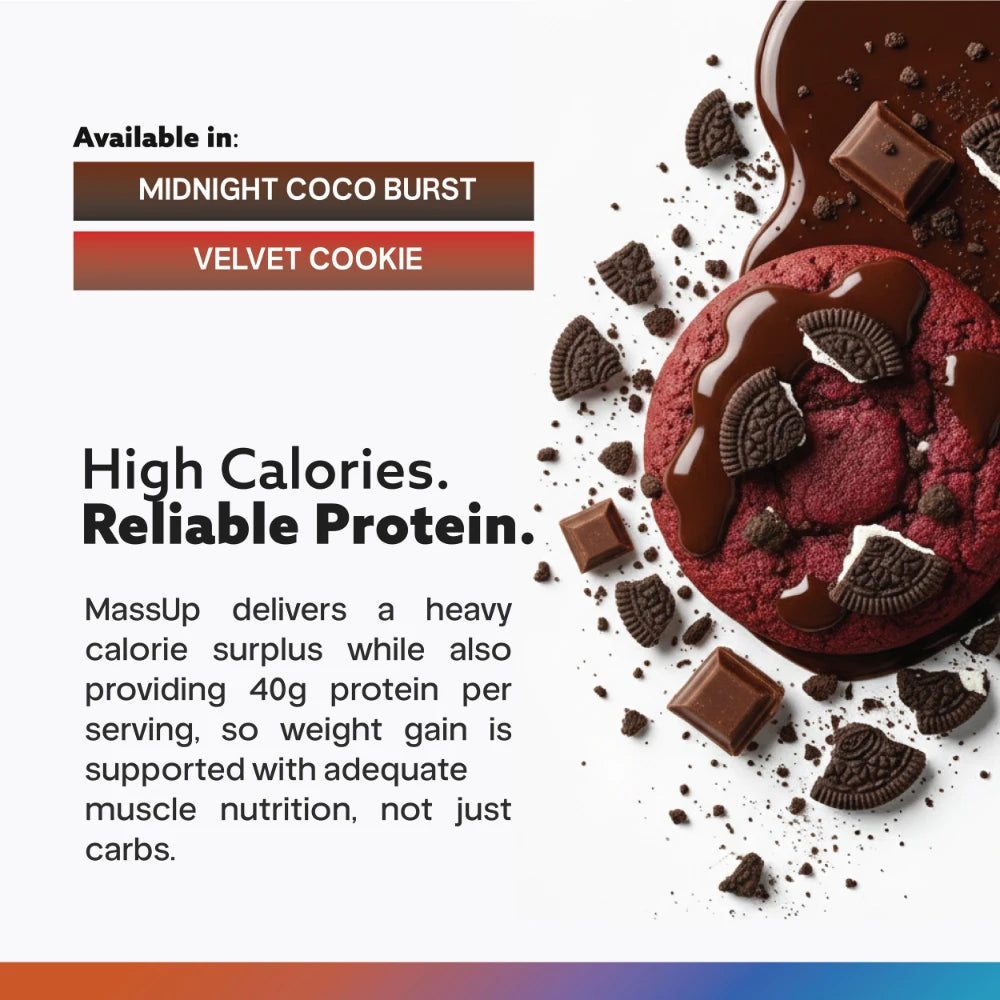 MASSUP High-Calorie Mass Gainer with 821 kcal, 40g Protein & ProHydrozyme®