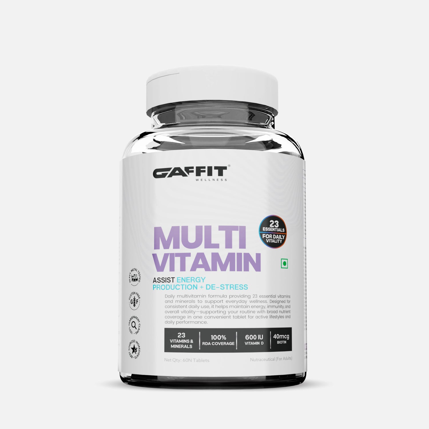 GAFFIT Multi Vitamin – 23 Essential Vitamins & Minerals with 100% RDA Coverage for Daily Vitality