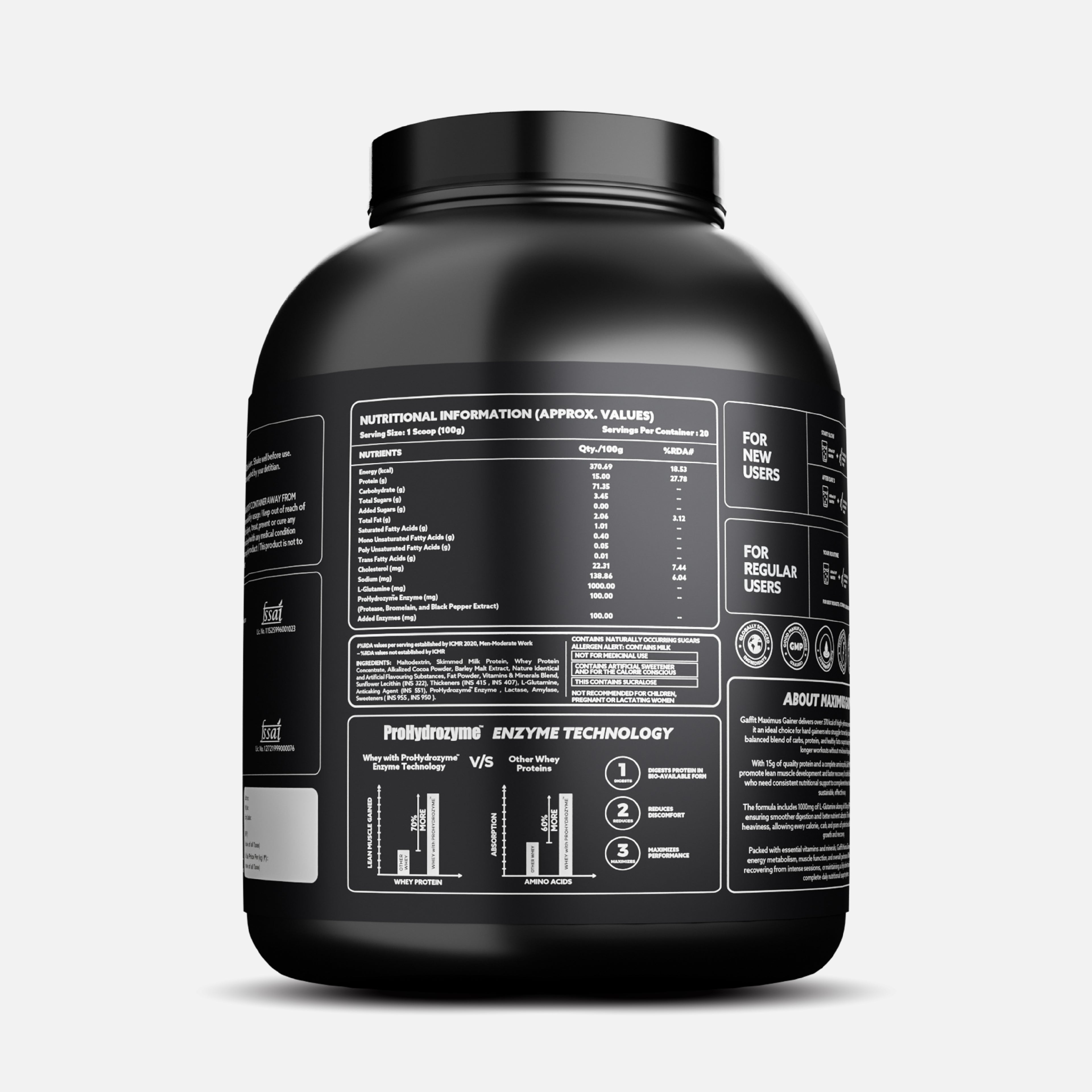 MAXIMUS Daily-Use Mass Gainer with 15g Protein, L-Glutamine & ProHydrozyme®