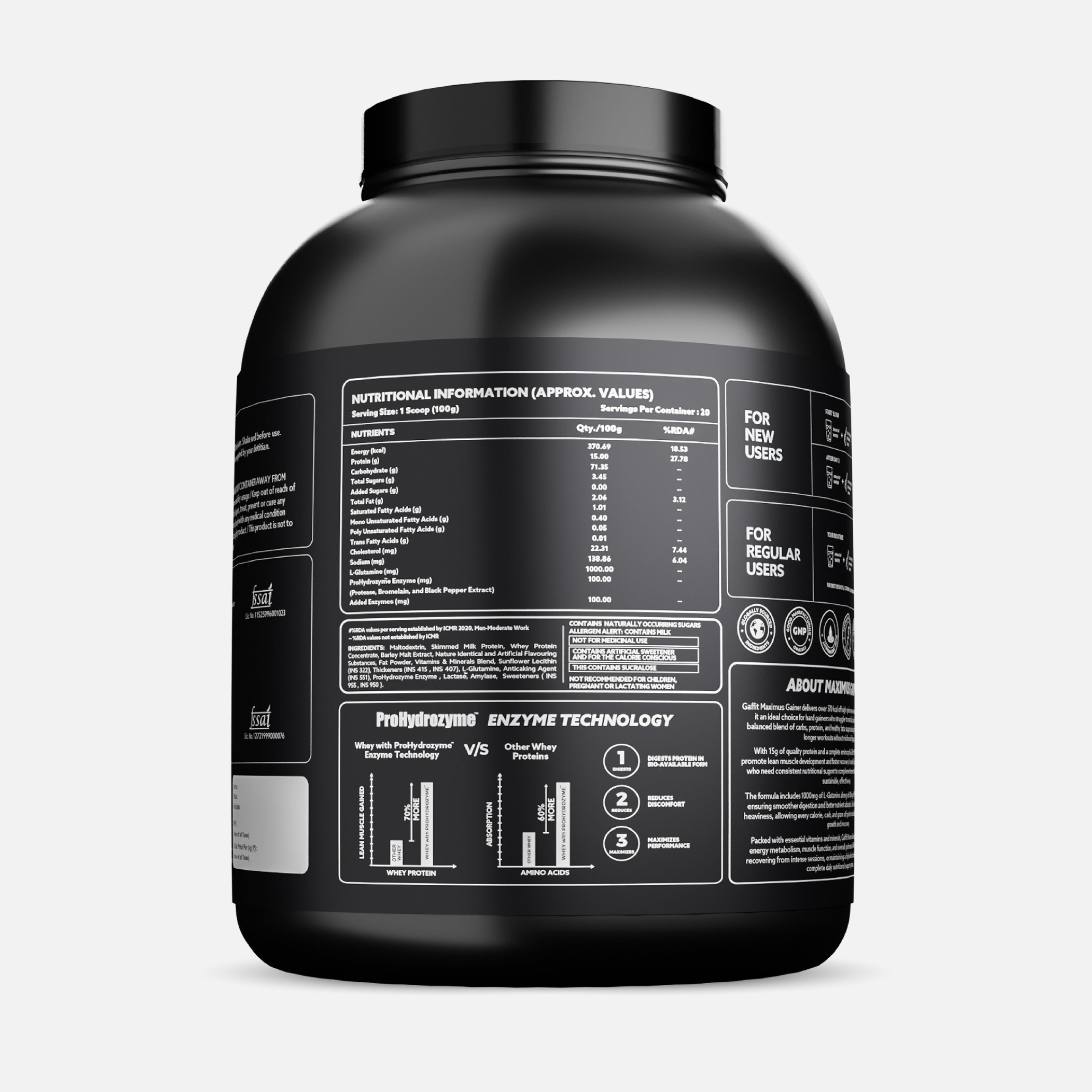 MAXIMUS Daily-Use Mass Gainer with 15g Protein, L-Glutamine & ProHydrozyme®